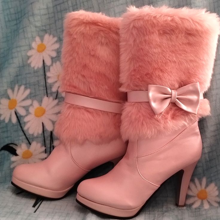 Never Worn/ Small Nick On Right Toe Pink Round Toe Mid-calf Boots For Spring, Pink High Ankle Mid-calf Winter Boots, Spring Pink Mid-calf Boots With Round Toe, Winter Pink Mid-calf High Ankle Boots, Winter High Heel Mid-calf Synthetic Boots, Synthetic High Heel Mid-calf Boots For Winter, Winter Synthetic High Heel Mid-calf Boots, Pink Leather Mid-calf Boots For Winter, Cute High Heel Spring Boots