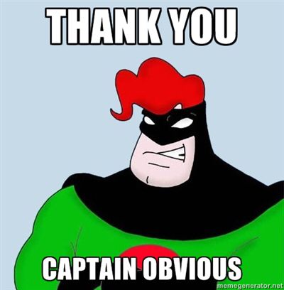 a cartoon character with red hair wearing a green shirt and black mask, says thank you captain obvious