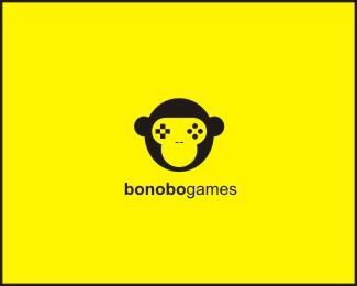 a logo for a video game called bonbooga games, with a monkey's head in the middle