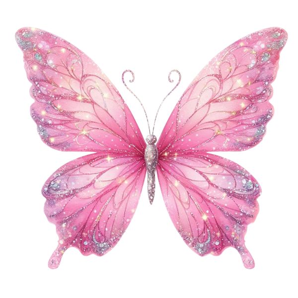 a pink butterfly with glitters on its wings