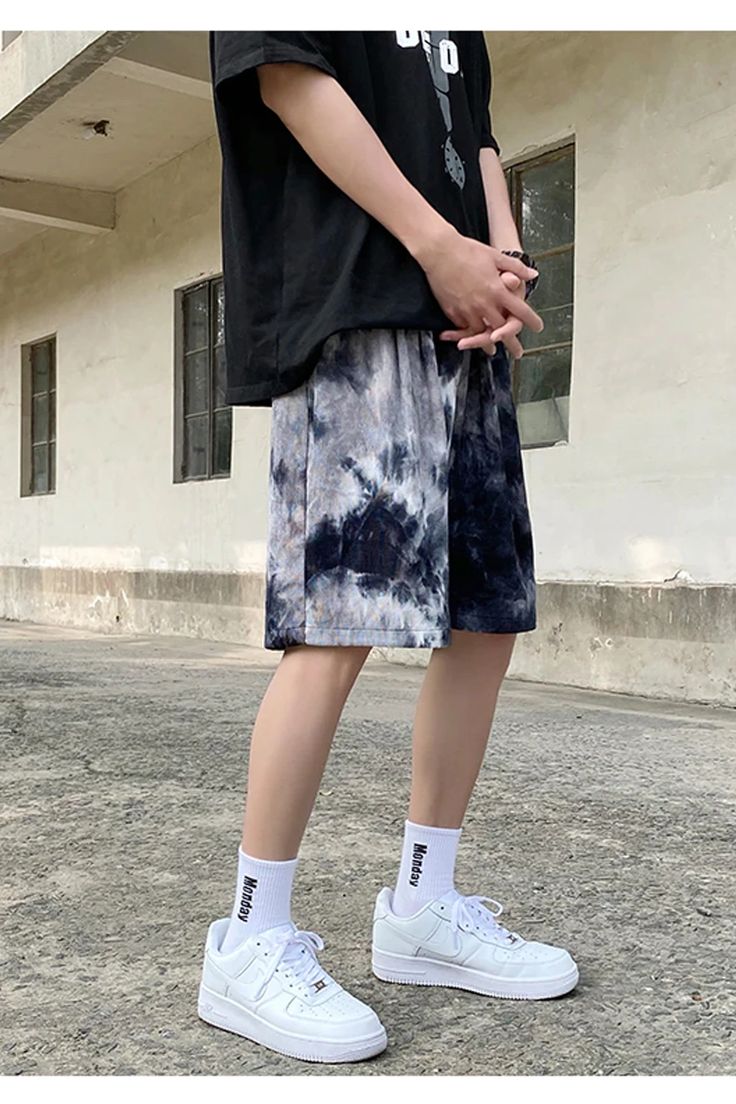 Casual Tie Dye Shorts Pants – Tomscloth Gray Short Leg Bottoms For Summer, Casual Gray Summer Bottoms, Gray Short-leg Summer Bottoms, Gray Bottoms For Summer Streetwear, Gray Summer Streetwear Bottoms, Gray Knee-length Shorts For Summer, Bead Hair, Bead Hair Accessories, Casual Tie