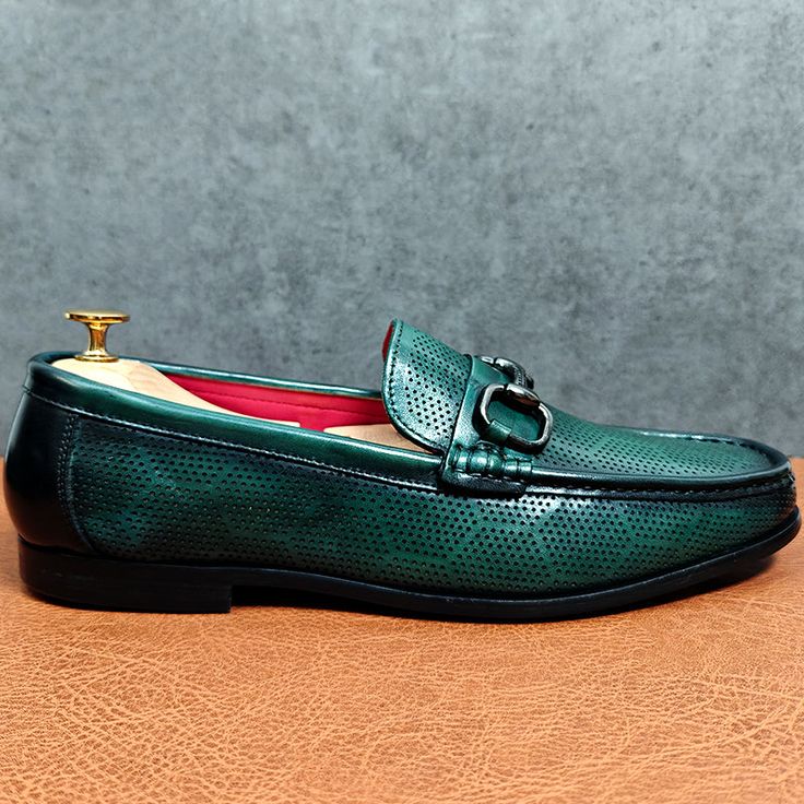 Introducing our LuxLeather Elegant Slip On Loafers, crafted with the finest genuine cow leather for a luxurious and sophisticated look. The solid pattern and round toe shape add a touch of elegance, while the genuine leather lining and full grain leather insole provide ultimate comfort. Step into style and sophistication with our LuxLeather Slip On Loafers today! Shop now and experience the perfect blend of style and comfort with our LuxLeather Elegant Slip On Loafers. Green Formal Slip-ons With Round Toe, Classic Green Leather Slip-ons, Green Leather Moc Toe Loafers, Green Slip-on Moccasins For Business, Green Business Loafers With Leather Sole, Elegant Green Loafers For Business, Classic Green Tassel Loafers With Round Toe, Classic Green Tassel Loafers For Formal Occasions, Luxury Green Loafers For Formal Occasions