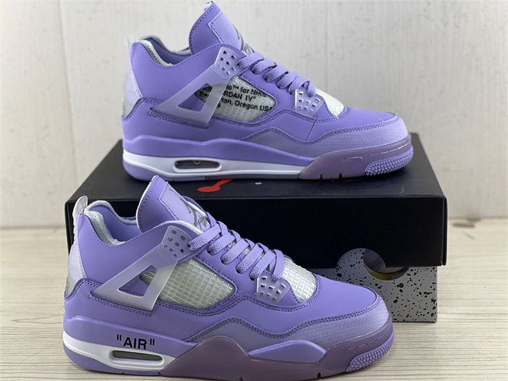 Purple Jordan Shoes, Jordans 4 Purple, White And Purple Shoes, Jordan 4 Viola, Cute Nike Shoes For Women Sneakers, Jordan 4 All Colors, Purple Jordans 4s, Purple And White Sneakers, Purple And White Shoes