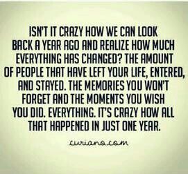 a quote that reads, isn't it crazy how can i look back at year and