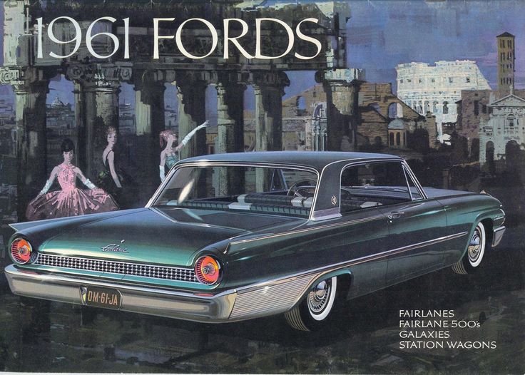 an old car parked in front of a building with the words'1960 fords'on it