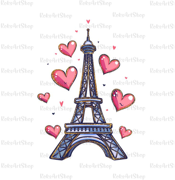 the eiffel tower is surrounded by hearts