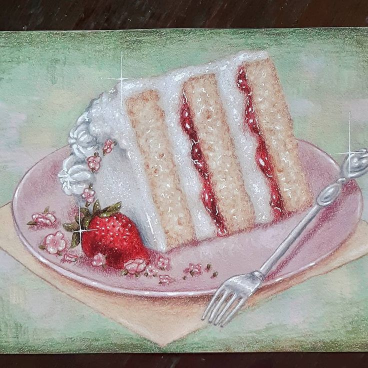 a piece of cake on a plate with strawberries