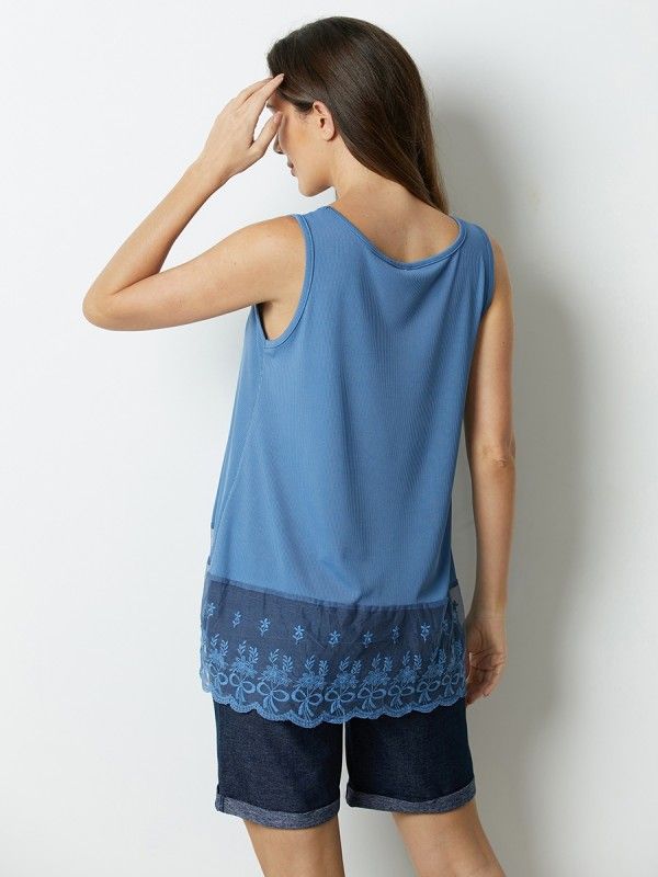 Solid Lace Casual Round Neck White Sleeveless Top - Azzlee Summer Tank Vest For Layering, Casual Lace Trim Camisole For Layering, Blue Tank Top For Layering, Spring Layering Tank Vest, Blue Vest Top For Layering, Sleeveless Stretch Tank Top For Layering, Casual Camisole With Lace Trim For Layering, Stretch Sleeveless Tank Top For Layering, Casual Summer Vest With Lace Trim