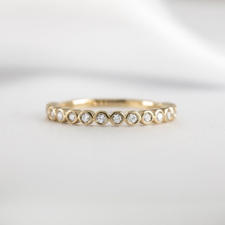 The Frankie Bezeled Diamond Wedding Ring | Lisa Robin#color_10k-yellow-gold Simple Diamond Wedding Band, Bezel Wedding Band, Bezel Set Wedding Band, Delicate Wedding Band, Band Ideas, Bezel Engagement Ring, Simple Diamonds, Plain Bands, Diamond Glitter