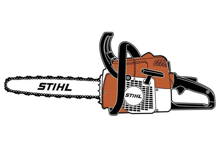 a chainsaw with the word stih on it's front and back end