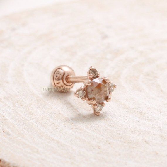 14K 18K Solid Gold Genuine Brown Diamond & Cognac Diamonds Accent Stud, Cartilage, Tragus, Helix, Co Internally Threaded Rose Gold Earrings, 14k, 14k Rose Gold Cartilage Earrings, 14k Rose Gold Jewelry With Rose Cut Diamonds, Rose Gold Diamond Single Earring, Anniversary Rose Gold Sterling Silver Piercings, Pierced 14k Gold Cartilage Earrings For Wedding, 14k Gold Pierced Cartilage Earrings For Wedding, Dainty 14k Gold Cartilage Earrings For Wedding, Dainty 14k Gold Wedding Cartilage Earrings