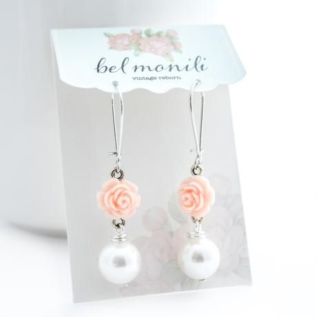 Beaded Earrings | bel monili Elegant Pink Flower Earrings In Sterling Silver, Elegant Pink Sterling Silver Flower Earrings, Feminine White Hypoallergenic Earrings, Elegant Flower Drop Earrings With Lever Back, Feminine Pearl Earrings In Silver, Feminine Silver Pearl Earrings, Elegant White Pearl Earrings With Filigree, Elegant White Filigree Pearl Earrings, Elegant Pink Earrings With French Hook