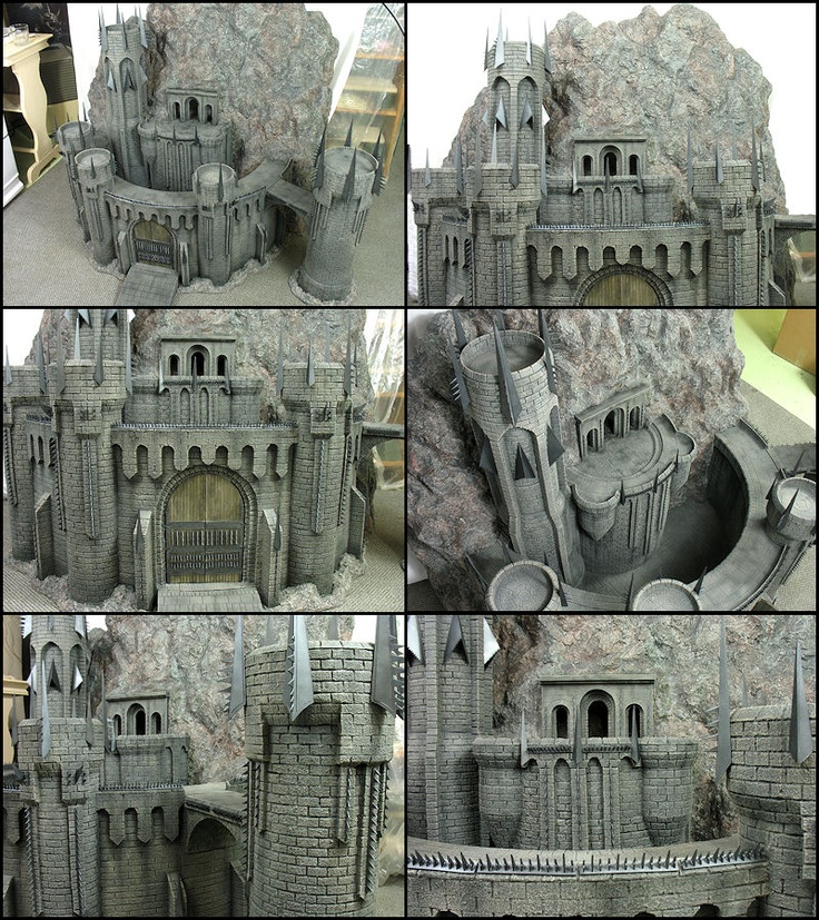 several pictures of a castle made out of cement