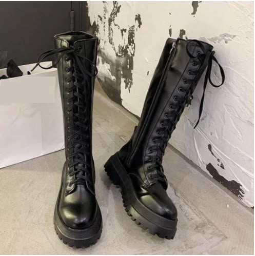 Botas Grunge, Chelsea Women, Dr Shoes, Leather Knee High Boots, Everyday Clothes, Black Motorcycle, Pu Heels, Lace Up Booties, Knee High Leather Boots