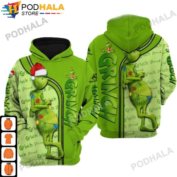 the grin on green hoodie sweatshirt with santa hat