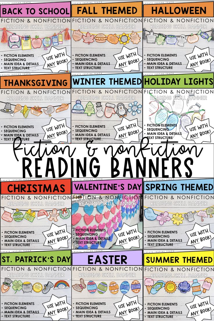 the back to school bulletin board for reading banners with text overlaying it