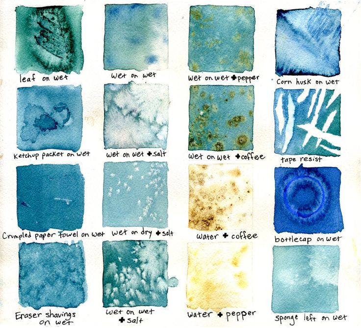 some blue and green watercolors with different colors