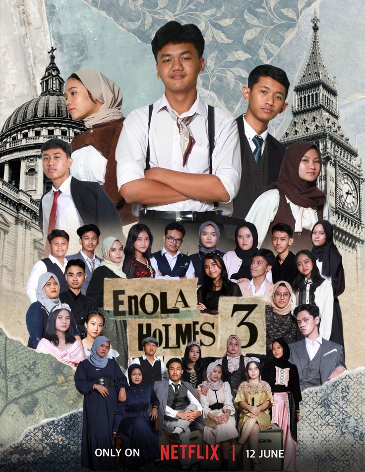 a collage of people in front of a building with the words eloha hols 3 on it