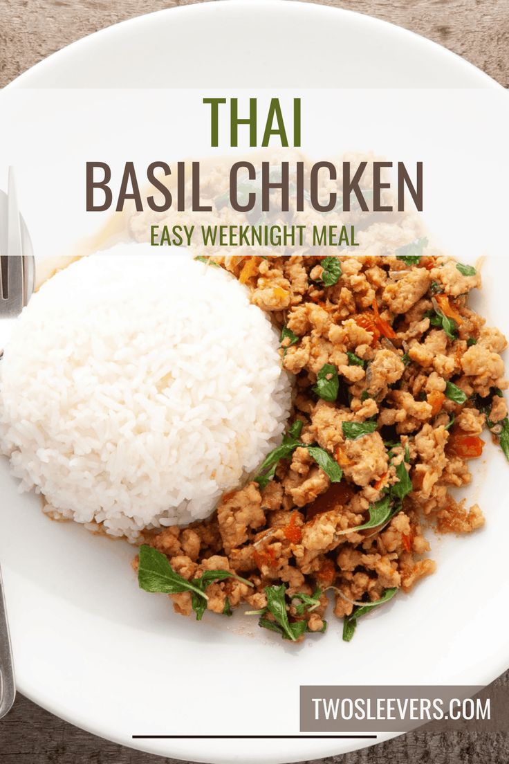 thai basil chicken with white rice on a plate