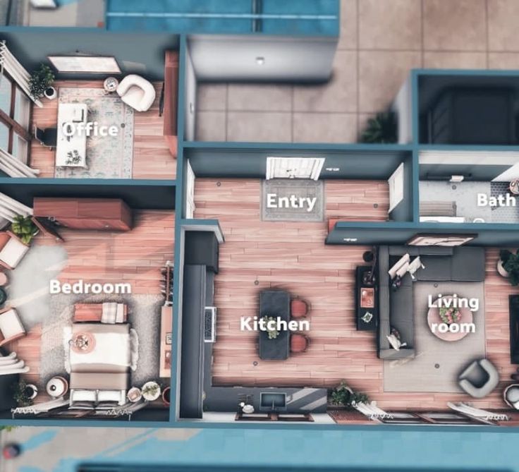 an overhead view of a two bedroom apartment