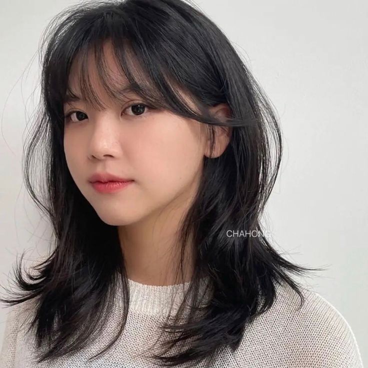 Chahong Hair Medium, Mid Length Hair With Bangs And Layers, Medium Hair Round Face, Mid Length Hair With Bangs, Korean Wavy Hair, Short Hair For Chubby Faces, Korean Short Hair, Layered Haircuts For Medium Hair, Bangs With Medium Hair