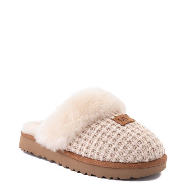 Womens UGG® Cozy Knit Slipper - Cream | Journeys Ugg Cozy Slipper, Cozy Knit Uggs, Ugg Fuzzy Slippers, Knit Ugg Slippers, Ugg Knit Slippers, Ugg Slippers White, Ugh Slipper, Beige Uggs, Waffle Eggs