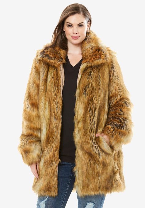 Short Imitation Fur Coat, FOX, hi-res Cozy Mink Outerwear With Faux Fur Lining, Cozy Mink-colored Outerwear With Faux Fur Lining, Long Sleeve Faux Fur Coat With Faux Fur Trim, Long Sleeve Fur Coat With Faux Fur Trim, Long-sleeved Faux Fur Coat With Fur Trim, Winter Faux Fur Coat With Faux Fur Lining, Fall Faux Fur Coat With Faux Fur Trim, Cozy Fur Coat With Faux Fur Lining, Cozy Fluffy Fur Coat For Fall