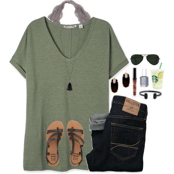 it's 12am by jazmintorres1 on Polyvore featuring Billabong, Kendra Scott, Lauren Ralph Lauren, Ray-Ban, Hollister Co. and Essie Hollister Outfit, Simple College Outfits, Outfits With Jordan 1s Fashion Styles, College Outfits Summer, Summer Ray, Plain Outfits, Ray Ban Aviator, Casual School Outfits, Legging Outfits