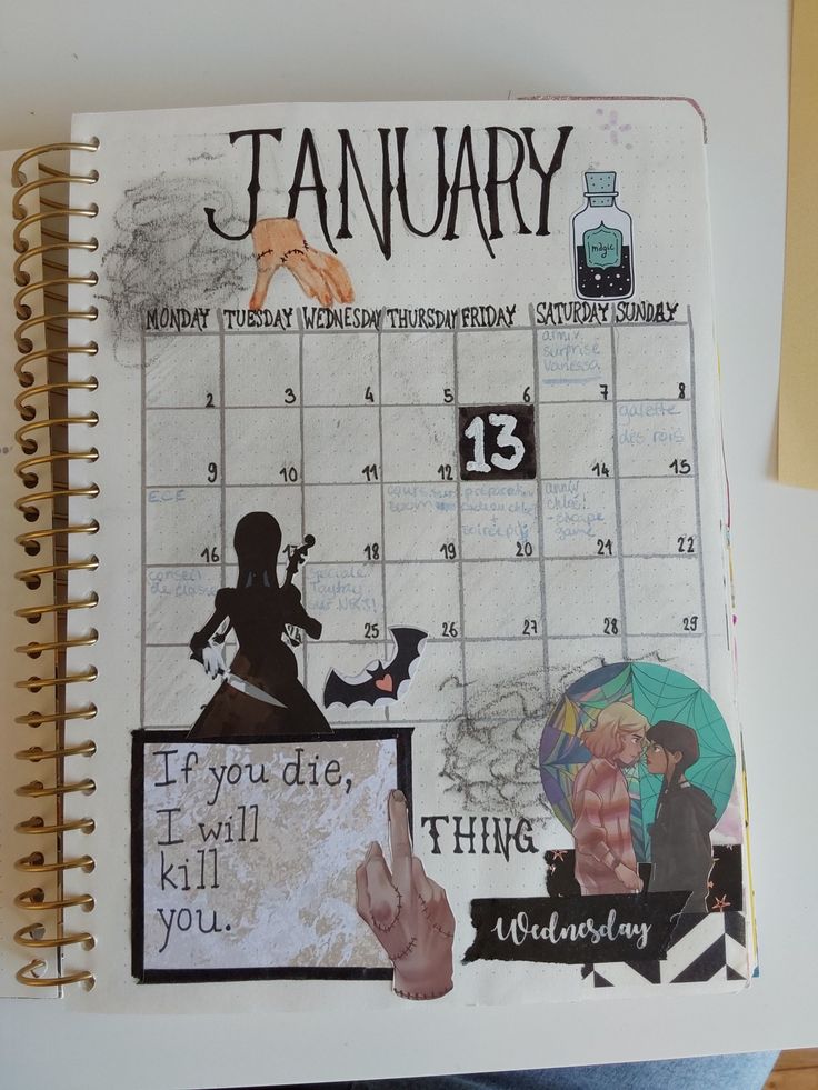 a calendar with images of people on it and the words january written in black ink