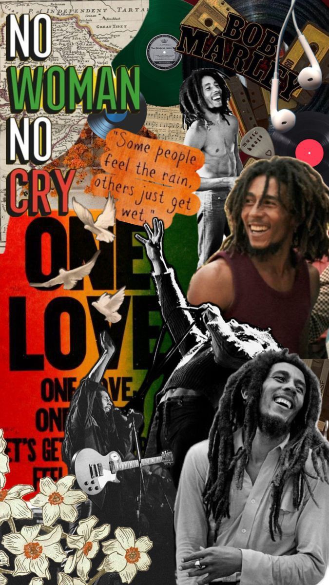 the collage has many different pictures and words on it, including a man with dreadlocks