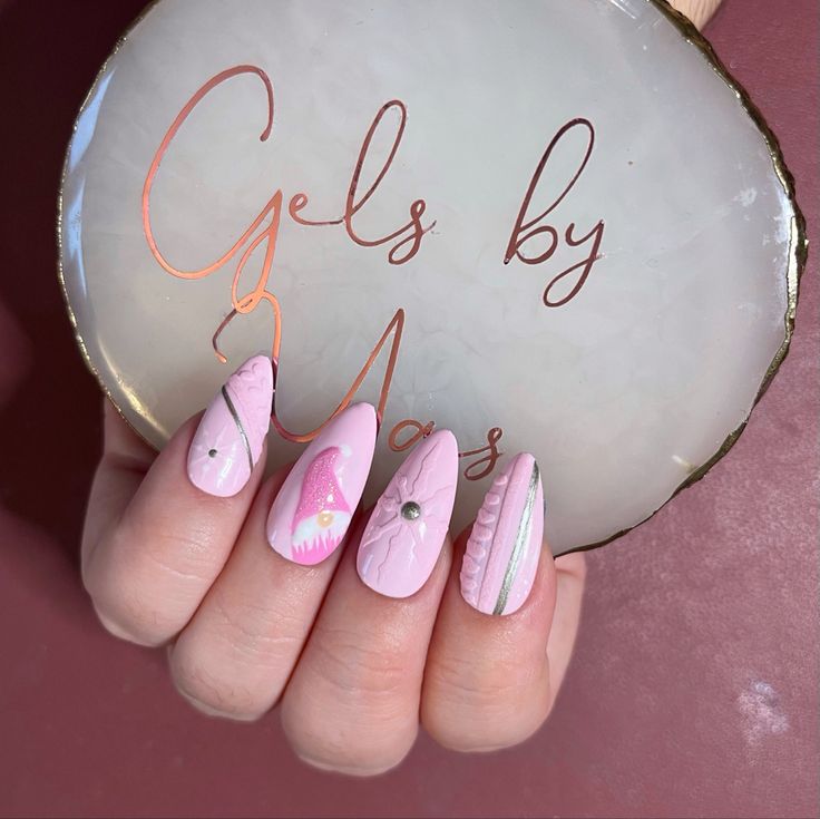 Christmas Gonk in Pink with 3D cable knit nails Gonk Nails, Cable Knit Nails, Knit Nails, Christmas Gonk, Christmas 2023, Christmas Nails, Cable Knit, Cable, Nails