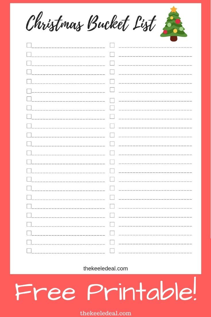 a christmas bucket list with the text free printable