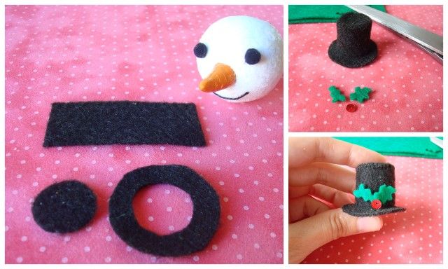 there is a snowman made out of felt and some other things to make it