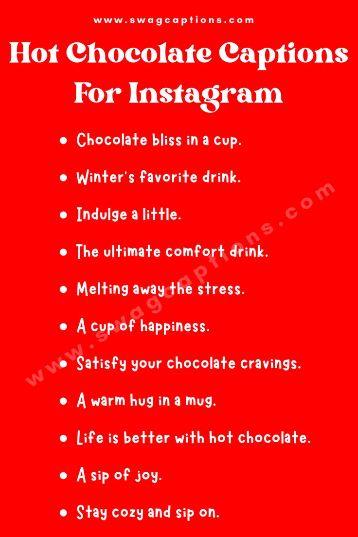 hot chocolate captions for instagrams on red background with text that reads, hot chocolate captions for instagram