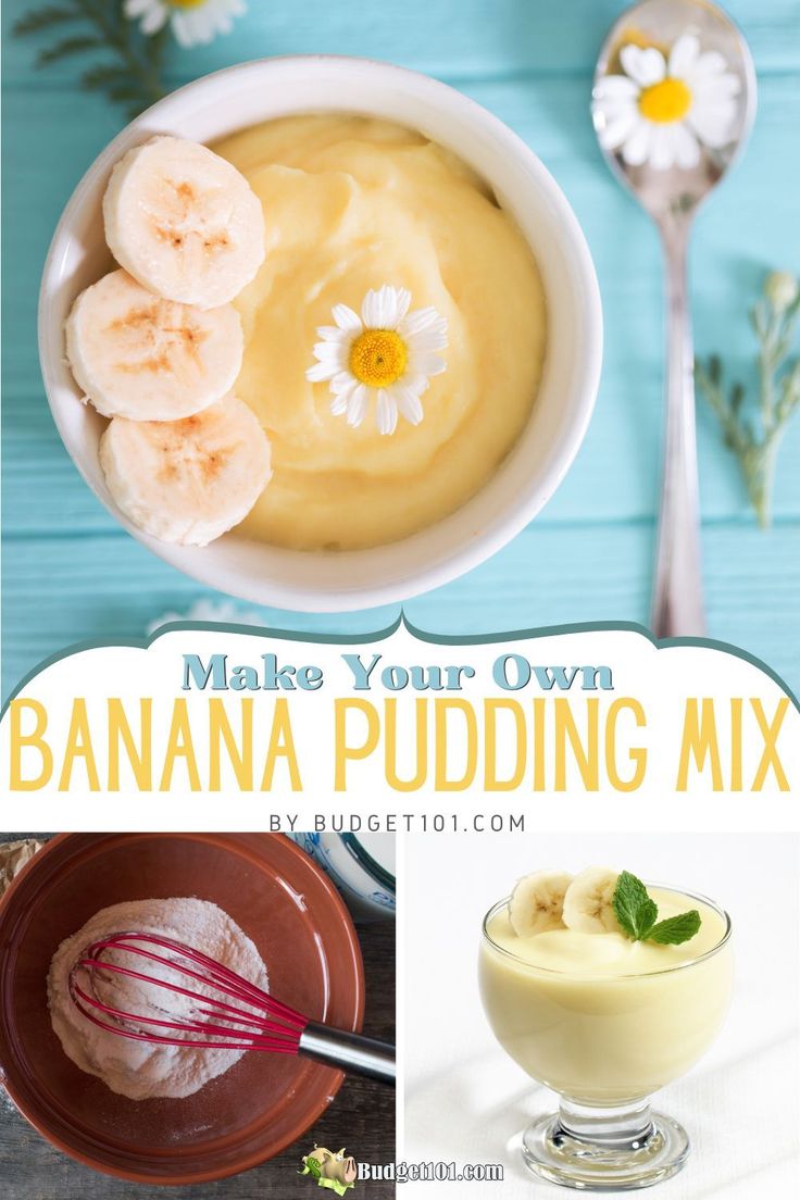 banana pudding mix in a bowl with spoons and flowers