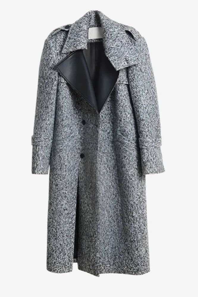 Embrace the chill in style with the Silver Eclipse Woolen Coat. This oversized, long woolen coat in a sophisticated silver-gray hue features a luxurious blend of wool and polyester. With its dramatic lapel, sleek leather detailing, and relaxed fit, this coat is the perfect combination of elegance and edge, making it a standout piece for the colder months. Features: Materials: Wool, Cotton, Polyester Fit: Loose, oversized silhouette Style: Long coat, turn-down collar, leather detailing Occasion: Ideal for casual or elevated winter outings Season: Perfect for Autumn/Winter Length: Full length The Silver Eclipse Woolen Coat is your go-to for effortless winter chic. Combining timeless woolen warmth with modern design elements, this coat adds an air of sophistication to any outfit while keeping Casual Date Night, Long Wool Coat, All Black Everything, Collared Coat, Casual Date, Woolen Coat, Oversized Silhouette, Dress Pant, Overall Dress