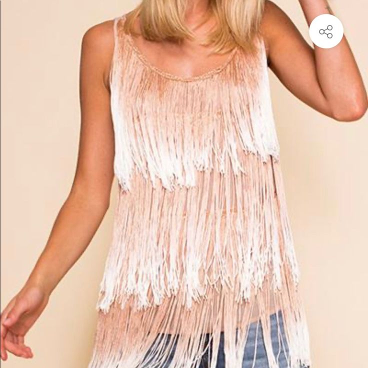 What A Fun Top!! Scoop Neck Tank Top Hand Dyed Ombre Layers Fringe Front Detail 100% Viscose Model Is 5-10 And Wearing Size Small, This Style Runs Fitted, Please Order Your Normal Size Dry Clean Only Never Worn And Not Missing Any Fringes Or Has Any Snags! Chic Fringe Tank Top For Summer, Spring Party Tank Top With Fringe, Fitted Fringe Tank Top For Summer, Chic Fringe Tops For Summer, Bleached Sleeveless Summer Tops, Chic Summer Tops With Fringe, Pink Fringe Top For Spring, Pink Fringed Top For Spring, Spring Pink Fringed Tops