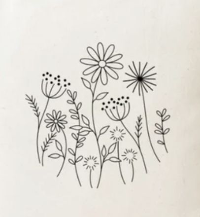 a black and white drawing of flowers on a sheet of paper with the words, wildflowers