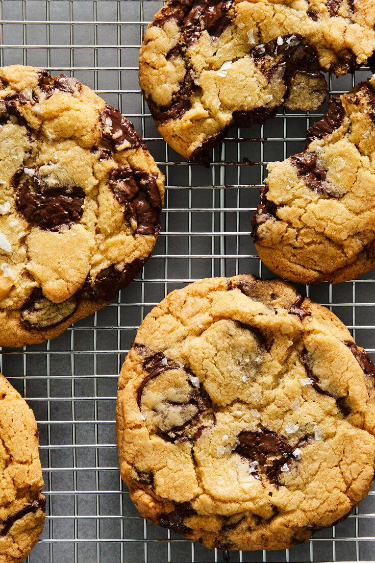 chocolate chip cookies cooling on a wire rack