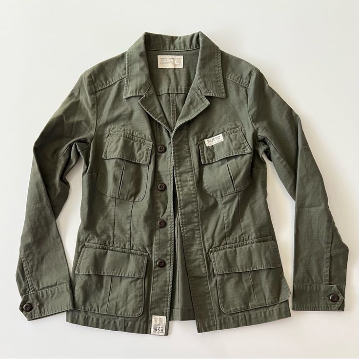 True Religion Women’s Jacket Dark Army Green / Olive Green X-Small 100% Cotton Like New Condition. Washed Once But Never Worn Smoke-Free Home Trendy Khaki Blazer With Pockets, Casual Olive Utility Jacket With Patch Pockets, Casual Olive Outerwear With Flap Pockets, Casual Olive Outerwear With Buttons, Casual Khaki Blazer With Pockets, Casual Olive Utility Jacket With Button Closure, Casual Khaki Utility Jacket For Work, Casual Olive Cotton Outerwear, Casual Green Cotton Blazer