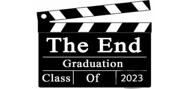 a black and white sign that says the end graduation class of 2012 with a clapper