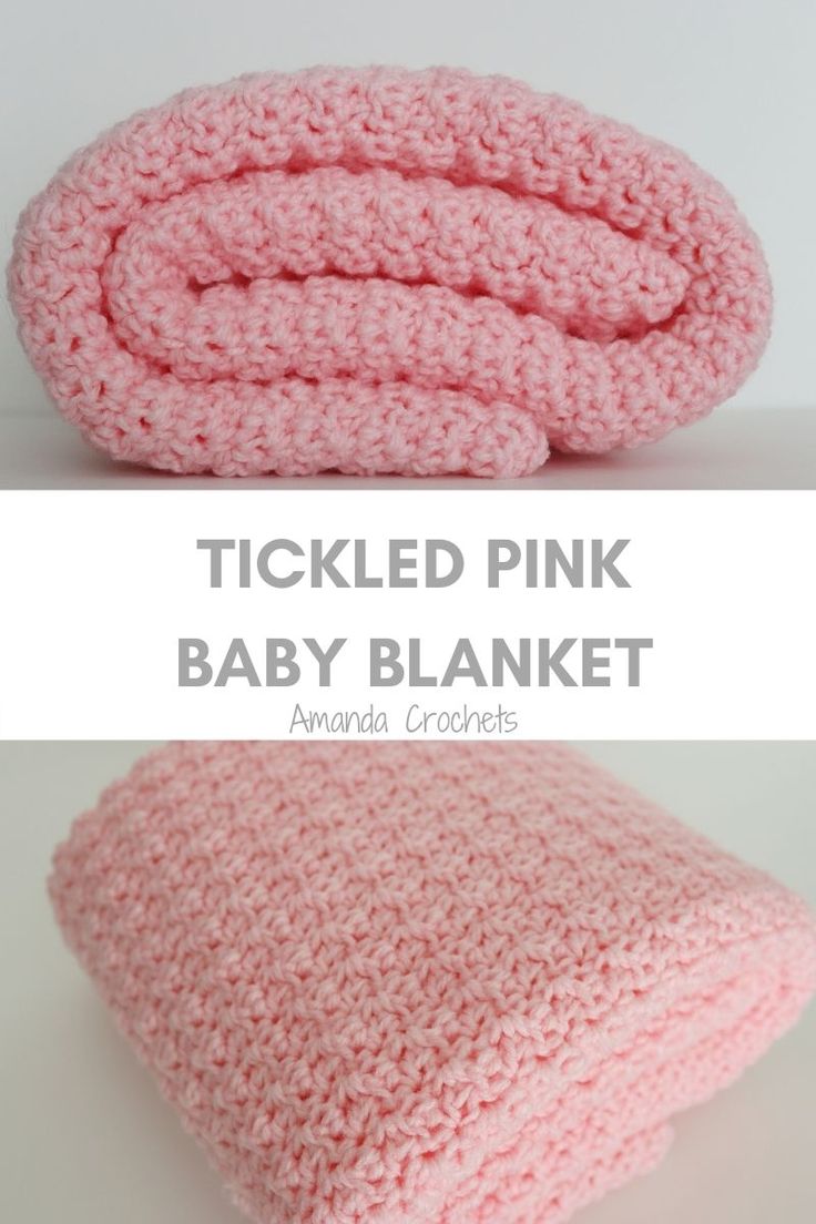 a pink crocheted blanket with the words tickled pink baby blanket