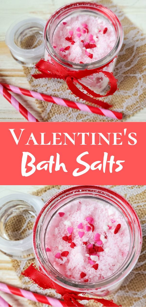 valentine's bath salts in jars with pink and red sprinkles