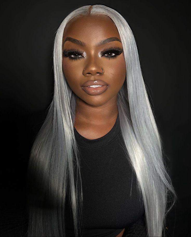 Silver Blonde Wig Black Women, Grey Lacefront Wig, Platinum Silver Hair Black Woman, Icy Grey Wig, Grey Wig On Dark Skin, Silver Hair On Dark Skin, Silver Hair Black Women, Grey Hair Black Women, Grey Wigs For Black Women