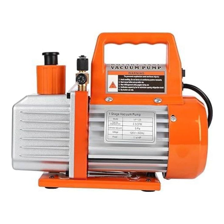 an orange vacuum pump on a white background