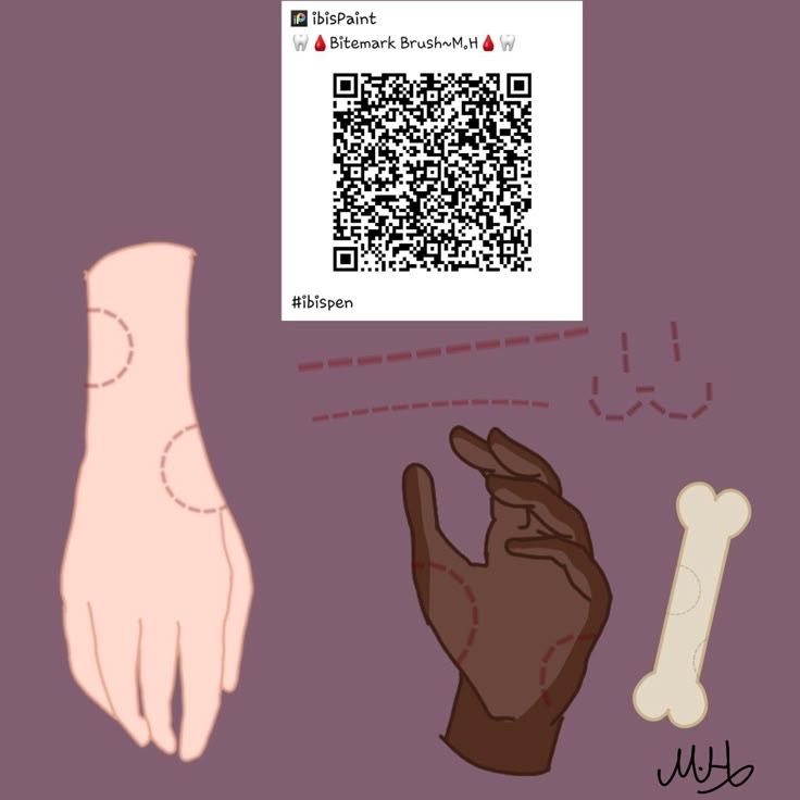 a person's hand and dog bone with qr code on the wall next to it