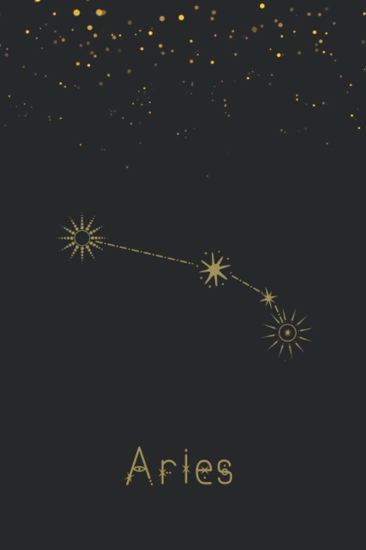 the zodiac sign aries on a black background with gold sparkles in the sky