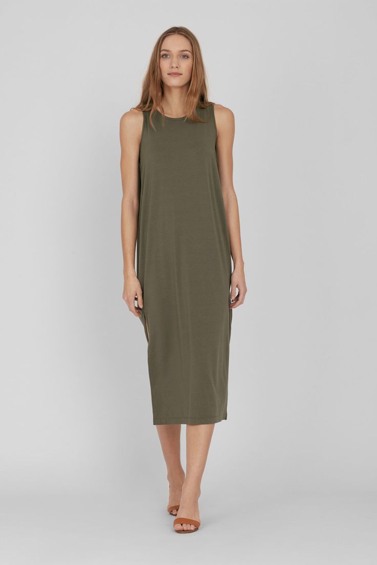 Drape-Back Dress | Cuyana Relaxed Fit Midi Dress With Side Slits, Daywear Longline Maxi Dress, Spring Modal Loungewear Dress, Spring Modal Dress For Loungewear, Spring Loungewear Dress Made Of Modal, Spring Loungewear Dress, Summer Modal Dresses For Loungewear, Longline Midi Dress With Side Slits For Daywear, Spring Midi Dress With Side Slits And Relaxed Fit