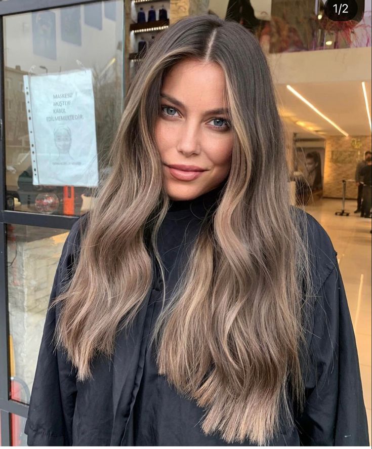 Blonde For Natural Brunettes, Natural Beige Hair Color, Brown Hair With Ashy Brown Highlights, Mushroom Brown Blonde Hair, Dark Brunette To Light Brunette, Creamy Balayage Brown, Expensive Light Brunette, Mousy Brown Hair With Money Piece, Call Balayage