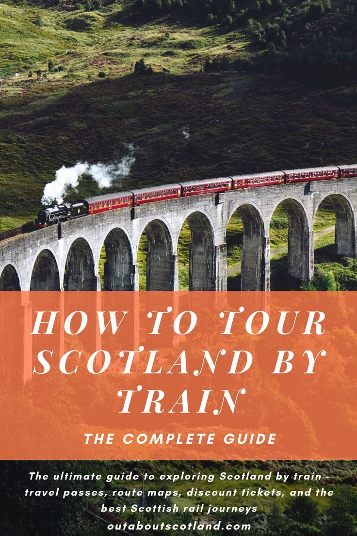 a train traveling over a bridge with the words how to tour scotland's train